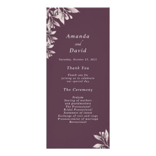 Plum botanical floral wedding program rack card