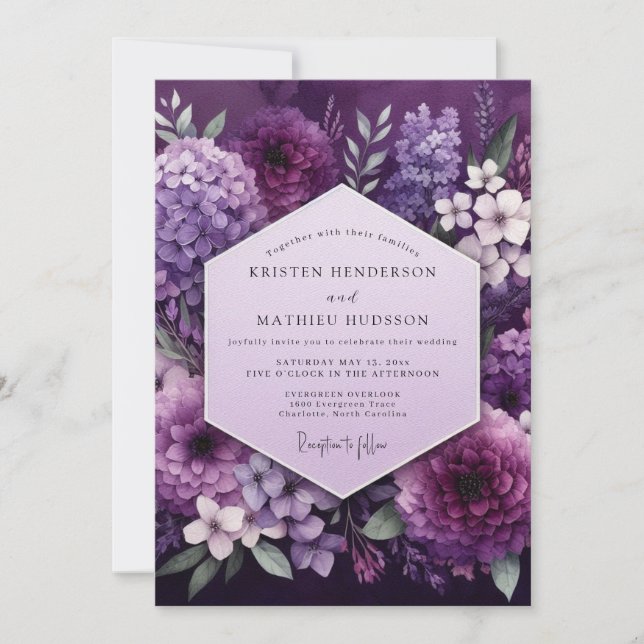 Plum Botanical Opulence Wedding Invitation (Front)