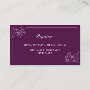 Plum Botanical Outline Elegant Wedding Registry Enclosure Card