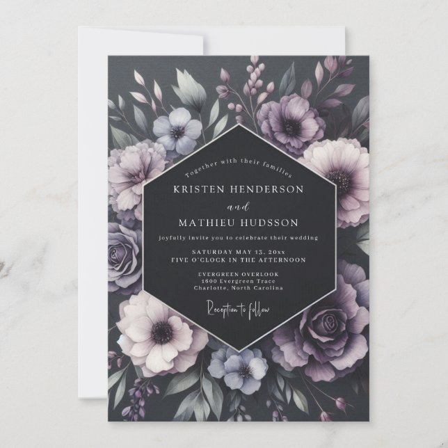 Plum Botanical Romance Wedding Invitation (Front)
