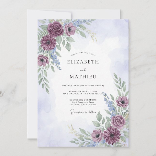 Plum Botanical Woodland Wedding Invitation (Front)