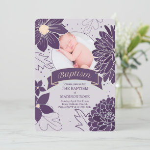 Plum Botanicals for Girls with Photo Baptism Invitation