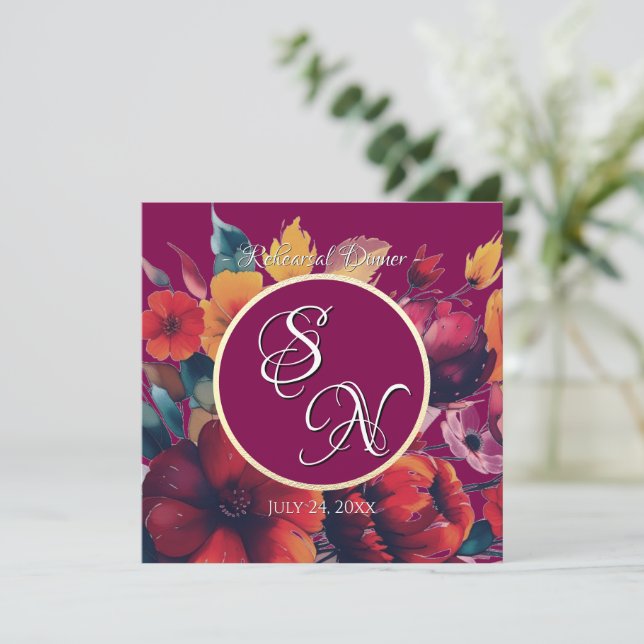 Plum Bouquet Wedding Rehearsal Invitation (Standing Front)