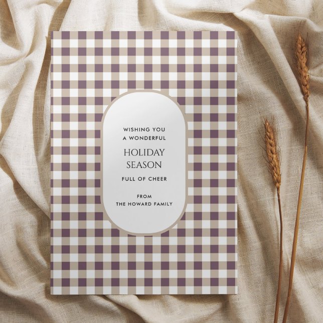 Plum Buffalo Plaid Typography Holiday Card (Creator Uploaded)