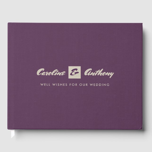 Plum Burlap Texture Wedding Guest Book (Front)