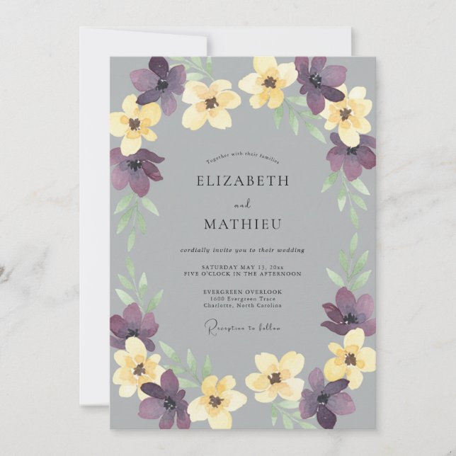Plum Butter Petal Wedding Invitation (Front)