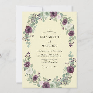 Plum Butter Wreath Wedding Invitation