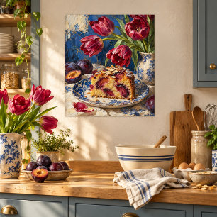 Plum Cake and Tulips Art Print
