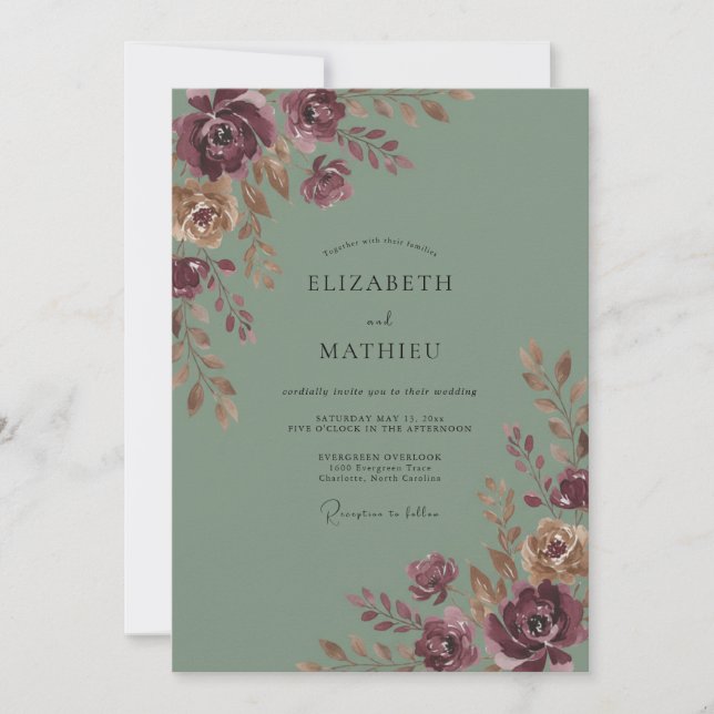 Plum Celadon Painted Wedding Invitation (Front)