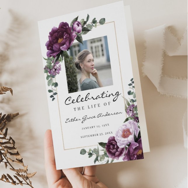 Plum Celebration of Life Folded Funeral Program Flyer (Creator Uploaded)