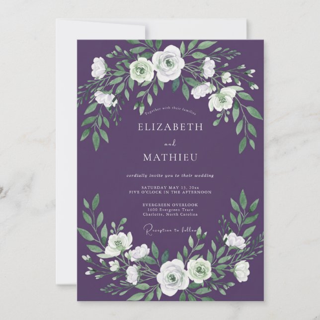 Plum Celestial Botanical Wedding Invitation (Front)