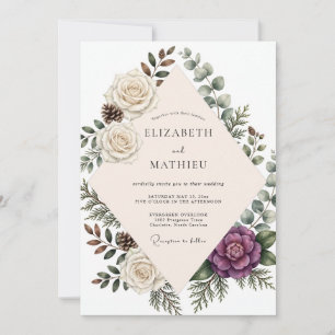 Plum Champagne Leaf Wedding Invitation