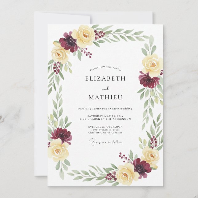 Plum Champagne Petal Wedding Invitation (Front)