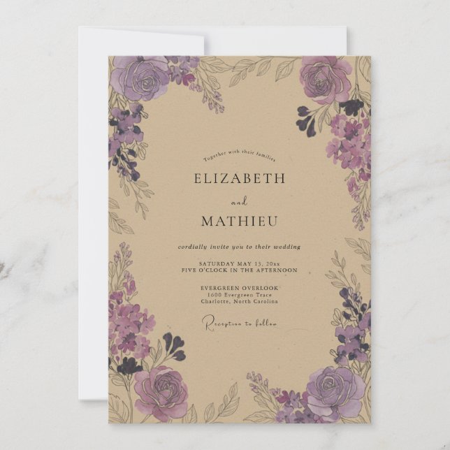 Plum Champagne Vine Wedding Invitation (Front)