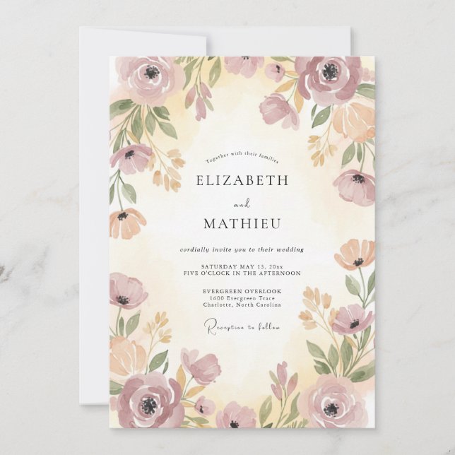 Plum Champagne Wildflower Wedding Invitation (Front)