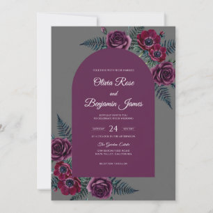 Plum Charcoal Fern Wedding Invitation