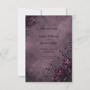 Plum & Charcoal Midnight Peony Opulent Regency Save The Date