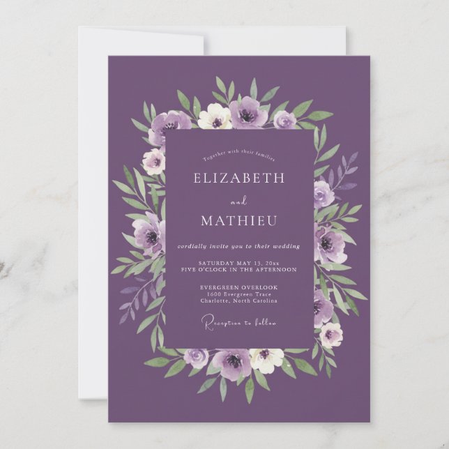 Plum Charming Botanical Wedding Invitation (Front)