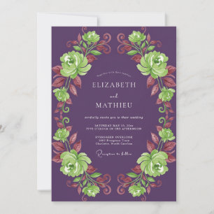 Plum Chartreuse Garland Wedding Invitation