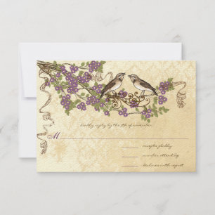 Plum Cherry Blossom Vintage Bird Weddings RSVP Card