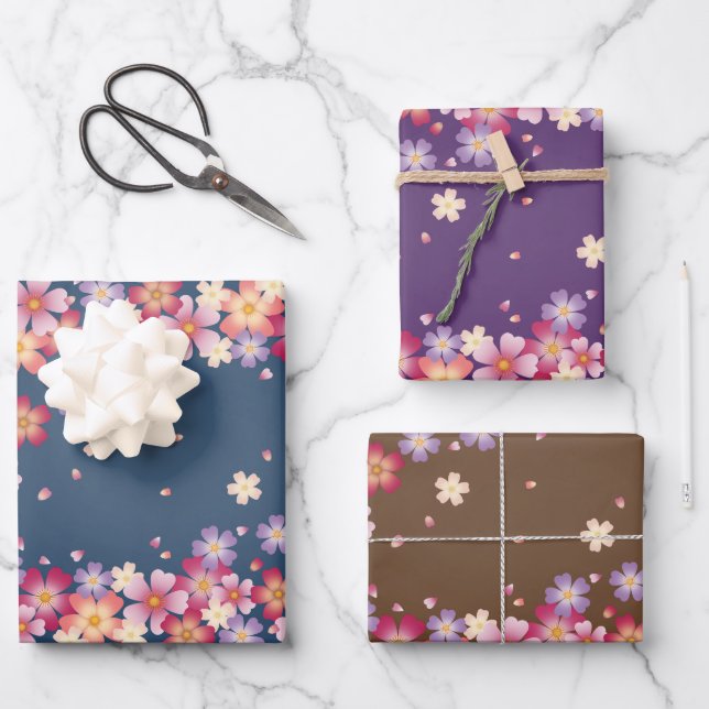 Plum & Cherry Blossoms Dusky Colour Palette Wrapping Paper Sheet (Front)