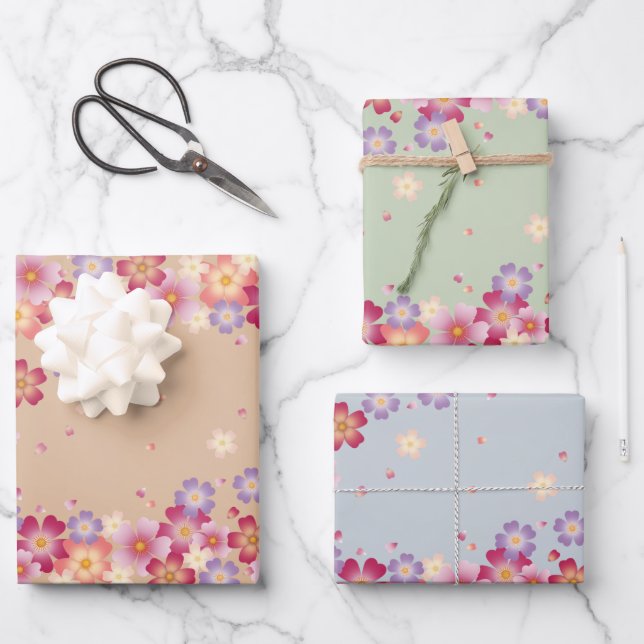 Plum & Cherry Blossoms Earthy Pastel Tones Wrapping Paper Sheet (Front)