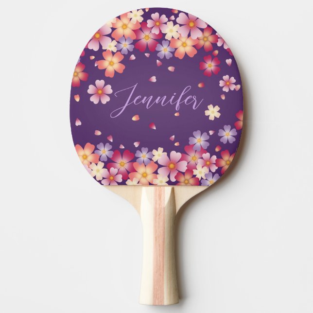 Plum & Cherry Blossoms on Dusky Purple Custom Ping Pong Paddle (Front)