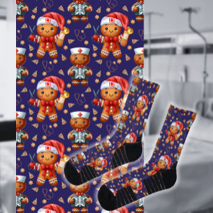 Plum Christmas Nurse Whimsical Gingerbread Man Socks