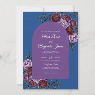 Plum Cobalt Dahlia Wedding Invitation