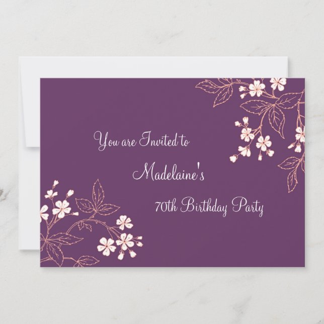 Plum Coral Floral 70th Birthday Party Invitations (Front)