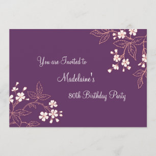 Plum Coral Floral 80th Birthday Party Invitations