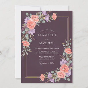 Plum Coral Painted Wedding Invitation