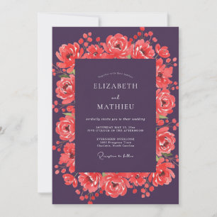 Plum Coral Ranunculus Eucalyptus Wedding Invitation