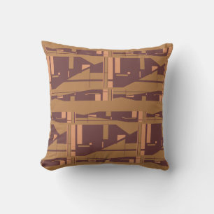 Plum Coral Uneven Tiles on Dark Tan Mediterranean Cushion