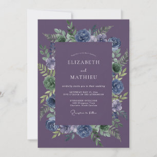 Plum Cornflower Foliage Eucalyptus Wedding Invitation