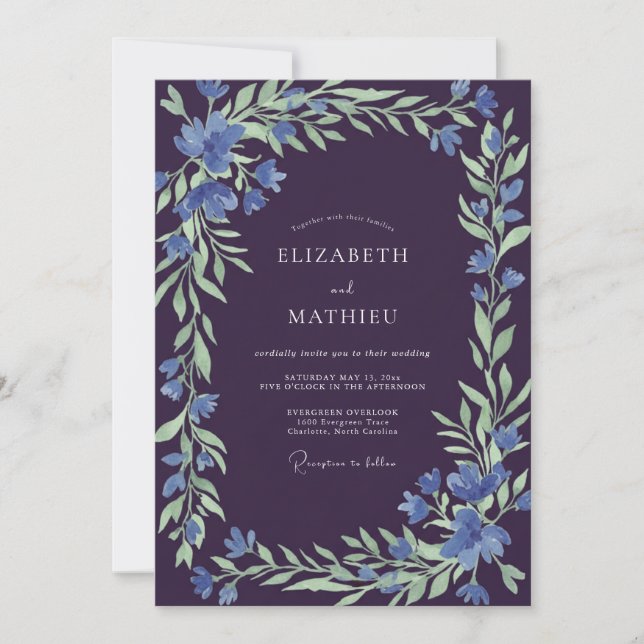 Plum Cornflower Wildflower Wedding Invitation (Front)