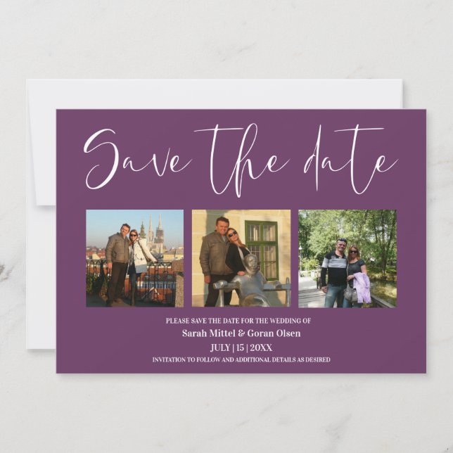 Plum Couple Photos Wedding Save the date  (Front)