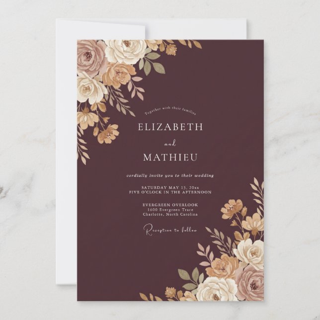 Plum Cream Petal Wedding Invitation (Front)