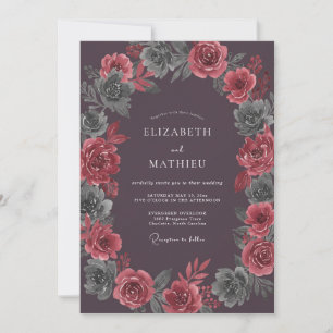 Plum Crimson Dahlia Wedding Invitation