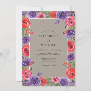 Plum Crimson Ranunculus Eucalyptus Wedding Invitation