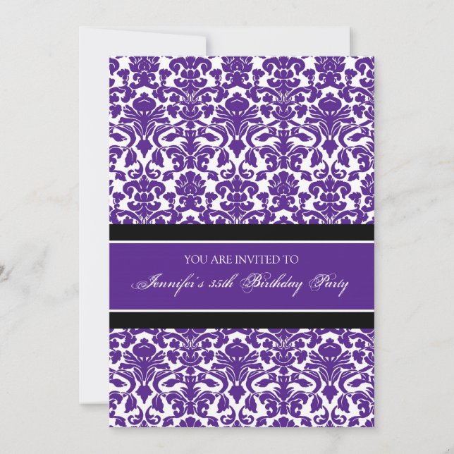 Plum Damask 35th Birthday Party Invitations (Front)