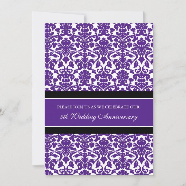 Plum Damask 5th Anniversary Party Invitation (Front)