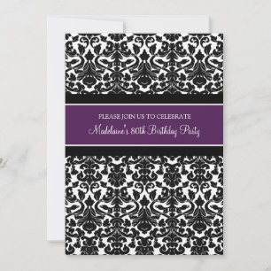 Plum Damask 80th Birthday Party Invitations