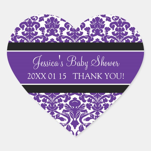 Plum Damask Baby Shower Favour Stickers (Front)