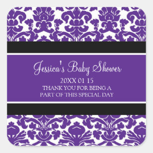 Plum Damask Baby Shower Favour Stickers