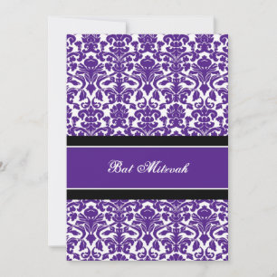Plum Damask Bat Mitzvah Invitations