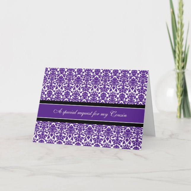 Plum Damask Cousin Bridesmaid Invitation Card (Front)