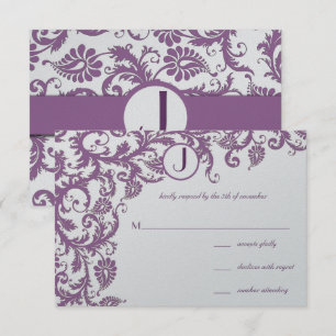 Plum Damask Monogram Wedding  Invitation