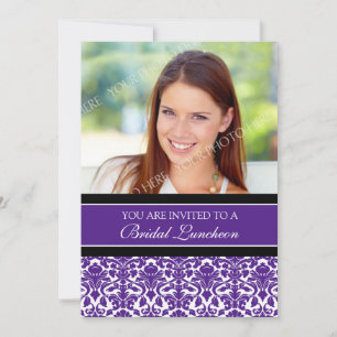 Plum Damask Photo Bridal Luncheon Invitation Cards