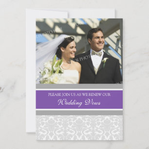 Plum Damask Photo Wedding Vow Renewal Invitations